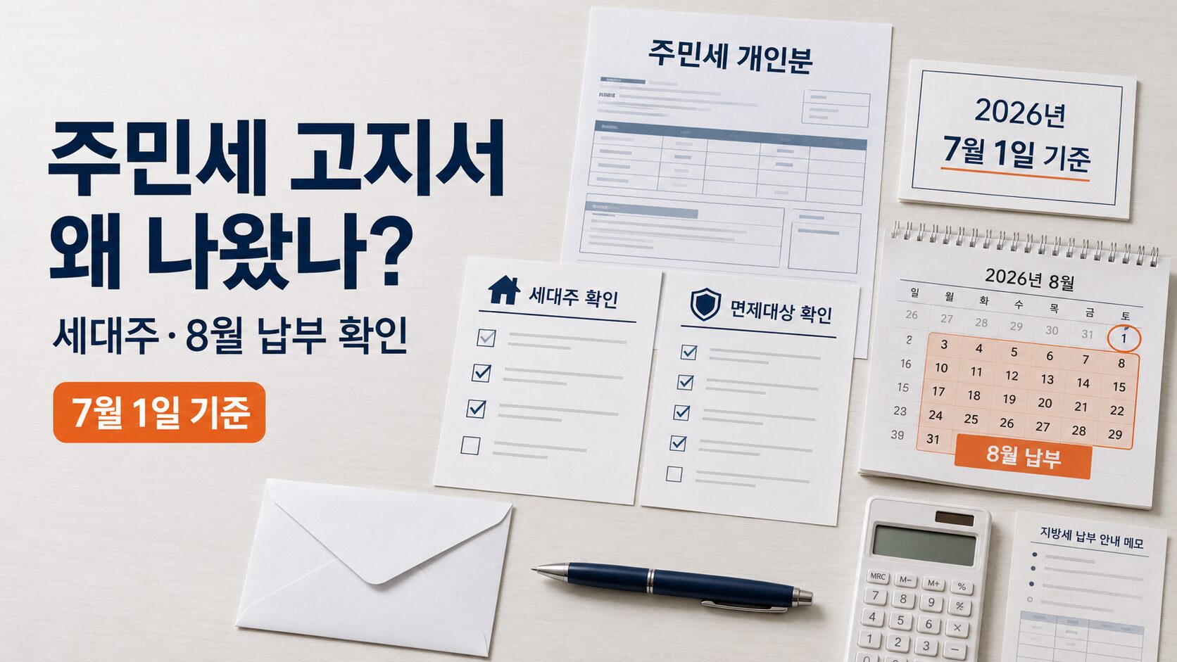 2026 주민세 개인분 고지서가 나온 이유와 세대주, 면제대상, 8월 납부기간을 확인하는 이미지