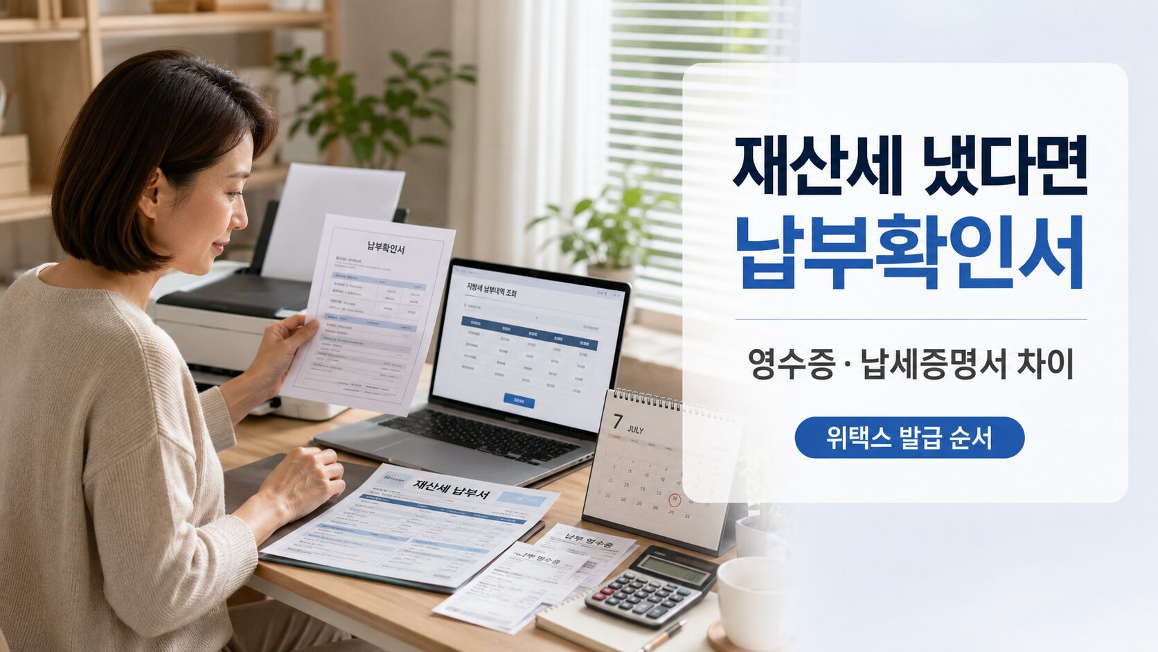 위택스에서 지방세 납부확인서와 재산세 영수증, 지방세 납세증명서 차이를 확인하는 이미지