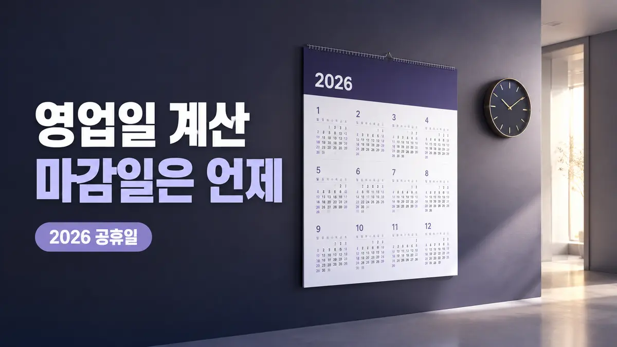 영업일 계산기를 상징하는 2026 사무공간의 달력과 시계 이미지