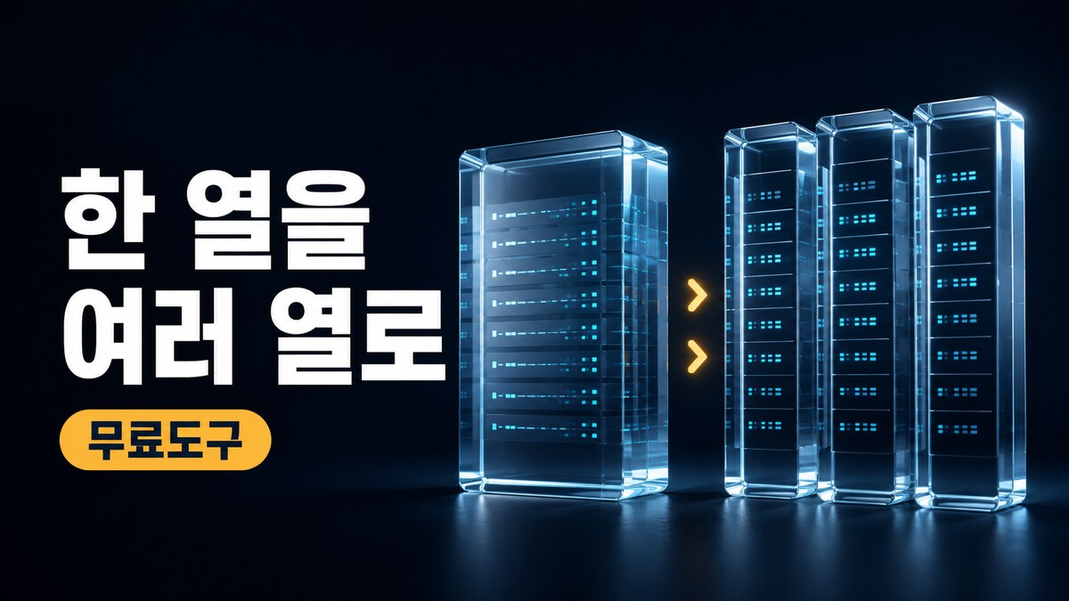 엑셀 텍스트 나누기 도구를 상징하는 하나의 데이터 블록이 여러 열로 분리되는 이미지